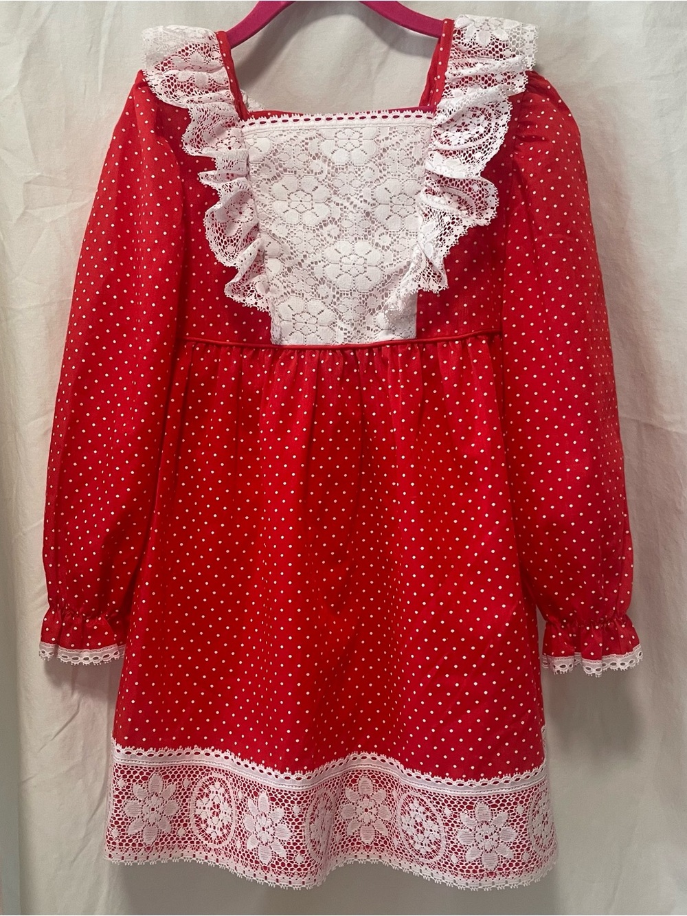 Vintage J.C. Penney Red Polka Dot Lace-Trim Prairie Dress